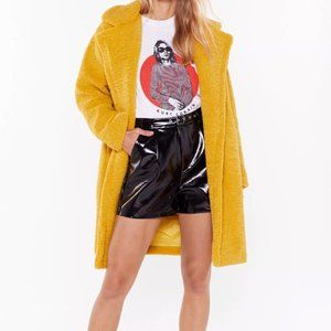 Nasty Gal Raise Temps Mustard Long Faux Fur Coat